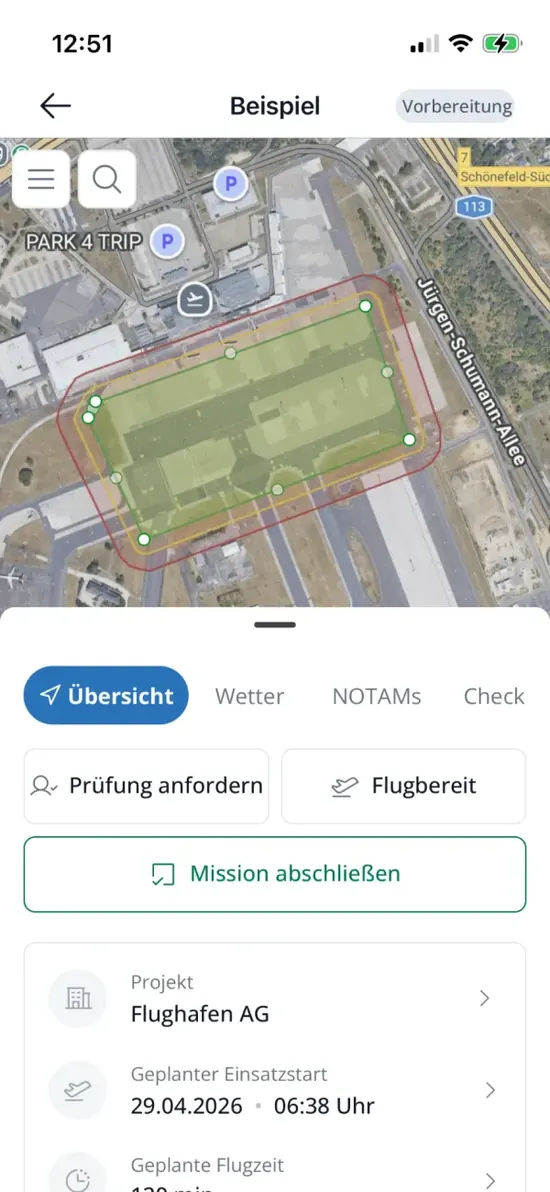 Dronesolut Mobile App – Beispiel einer Drohnen-Mission auf dem Smartphone